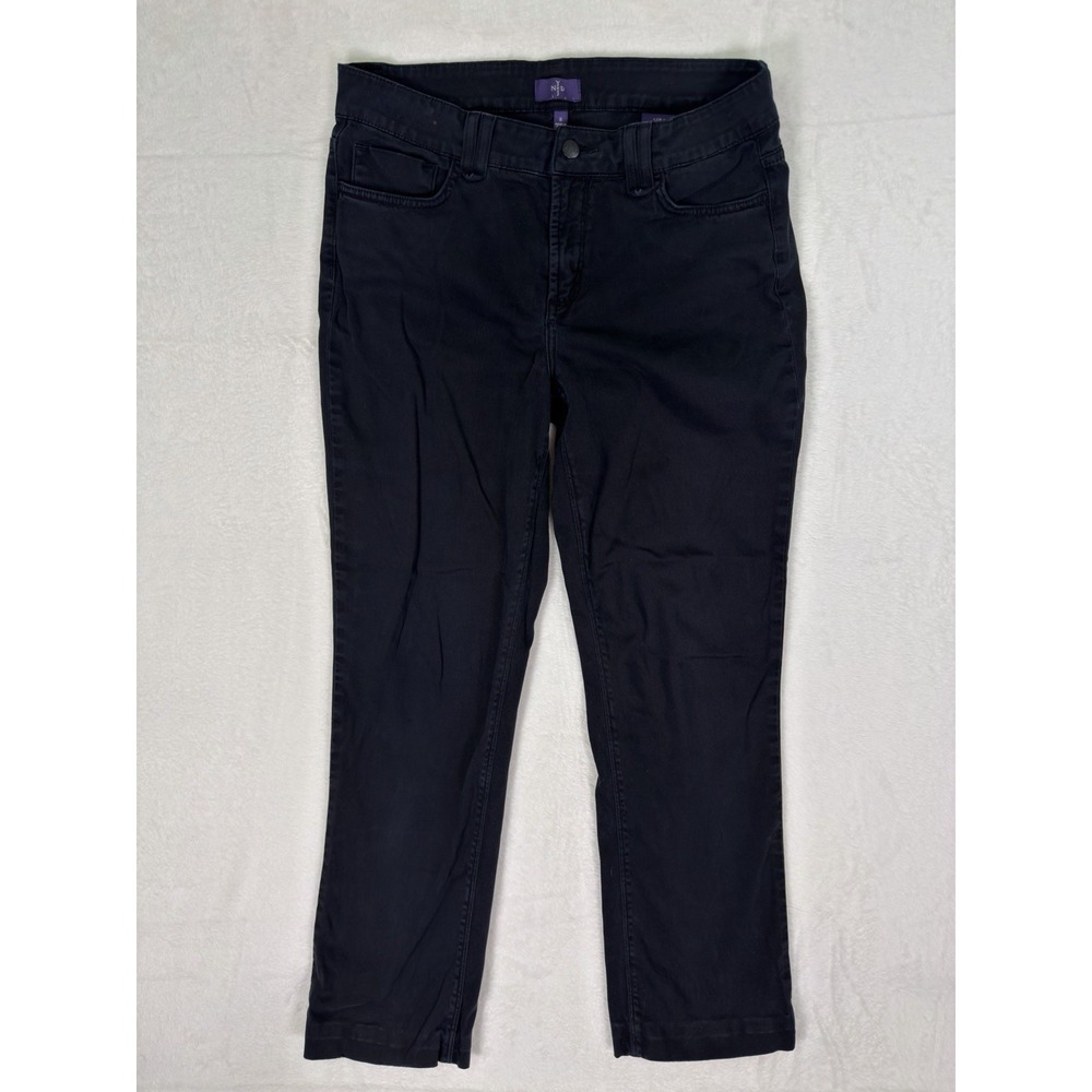 NYDJ Jeans Womens 8 Black Denim Straight High Rise Stretch Lift Tuck